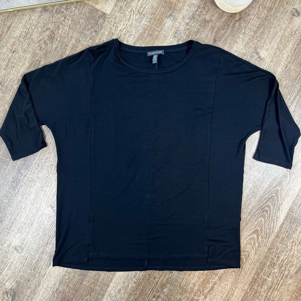 Eileen Fisher Black Tunic Half Sleeve Top Oversized XS